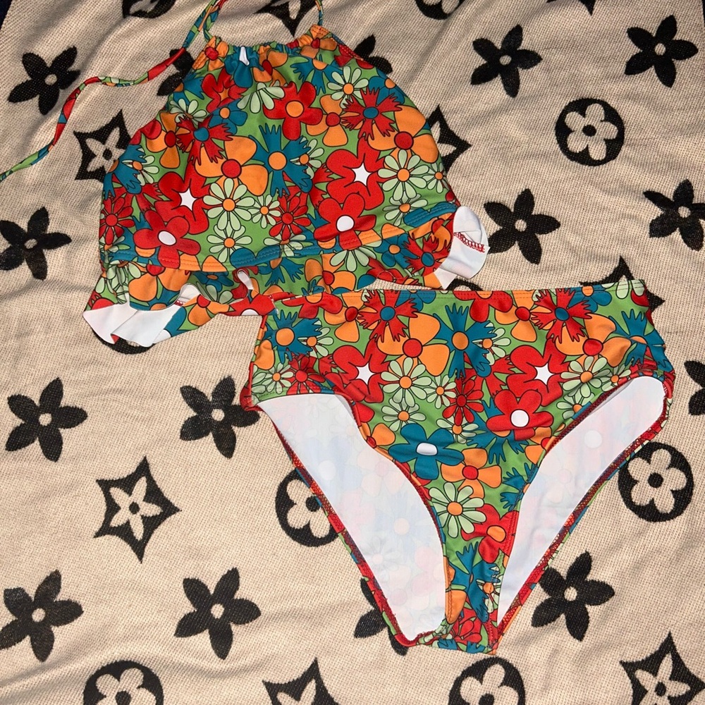 SHEIN Floral Bikini Set - Red, Green, Orange